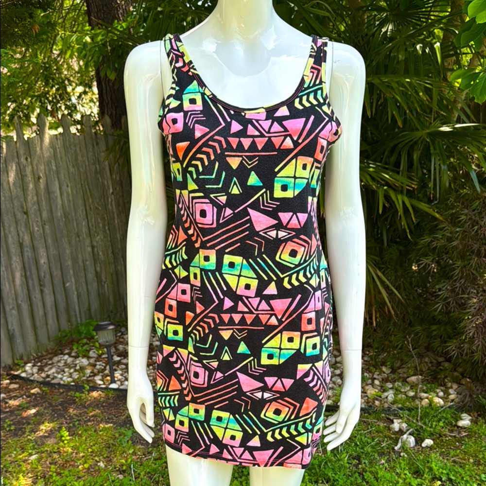 Y2K Geometric Patterned Body Con Dress - Multicolor